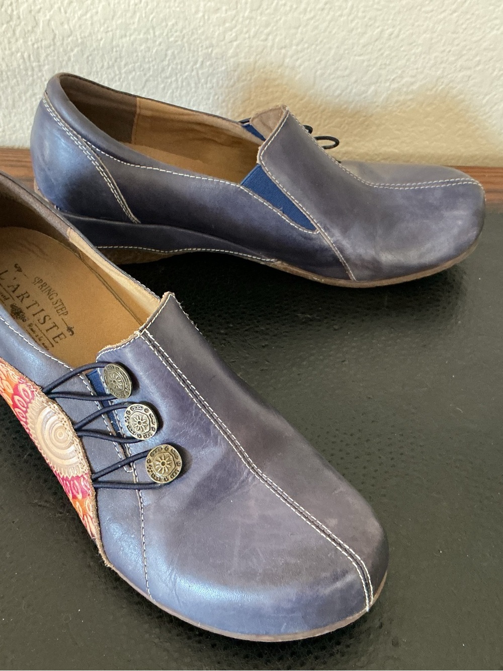 L'Artiste Spring Step Agacia Blue Leather Starburst Slip On Shoe Size 41EU 9.5US